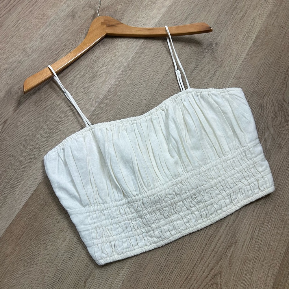 NWT Abercrombie & Fitch Cotton Linen Cream Ruched Tank Cropped Tank Top